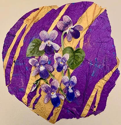 Violets on Gold, Mikell Youell Worley, 8 1/2” x 11